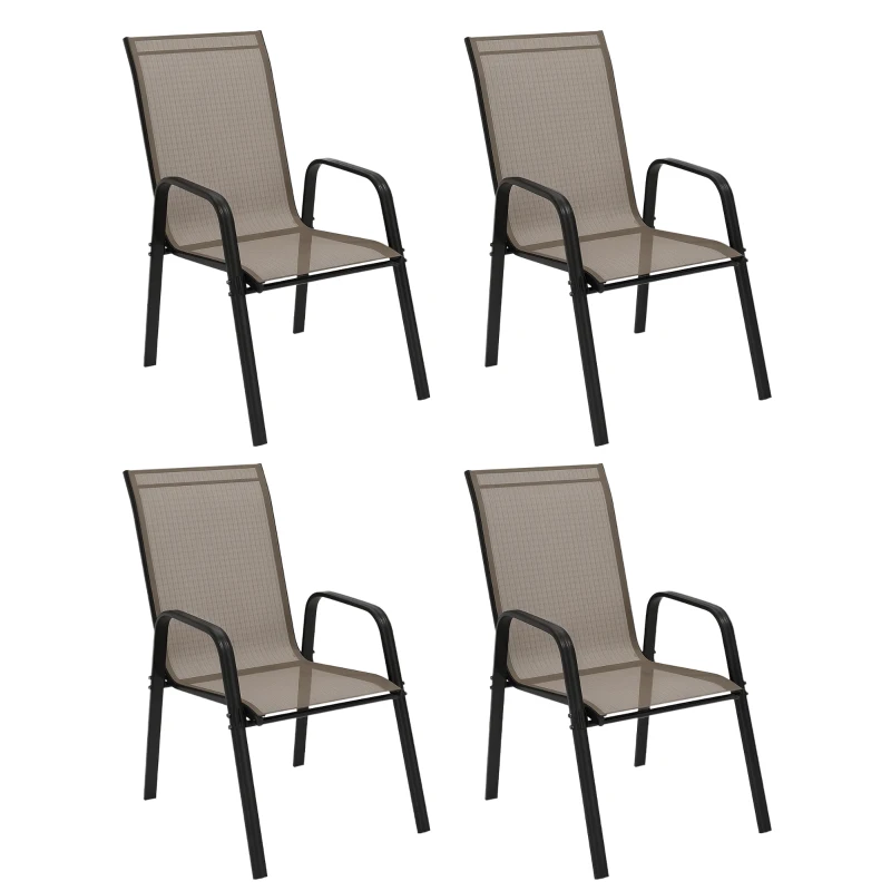 Outsunny Set of 4 Outdoor Dining Chairs, Heavy Duty Stackable Patio Dining Set with Armrests for Balcony Garden, Grey