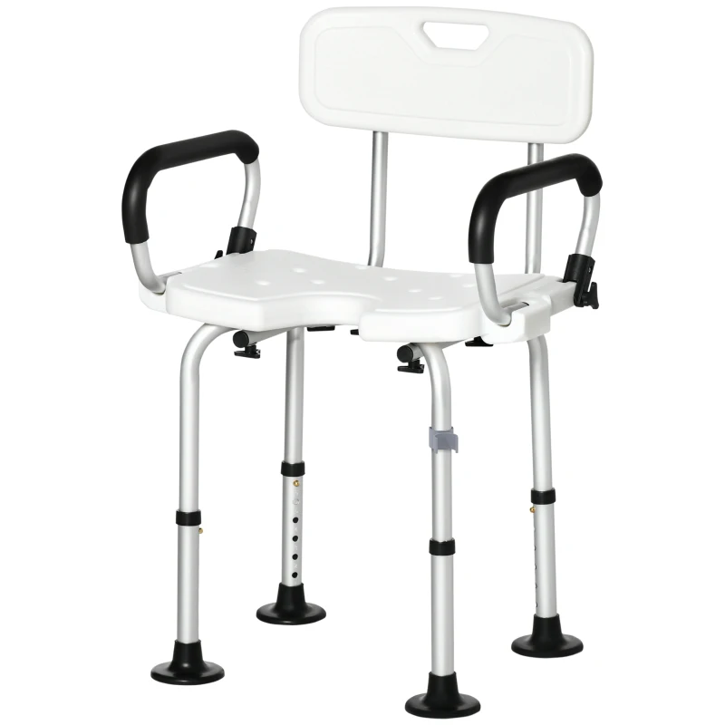 HOMCOM Adjustable Shower Chair, Bath Chair with U Shaped Seat, Anti-slip Shower Bench for Seniors, Tool-Free Assembly, 299lbs