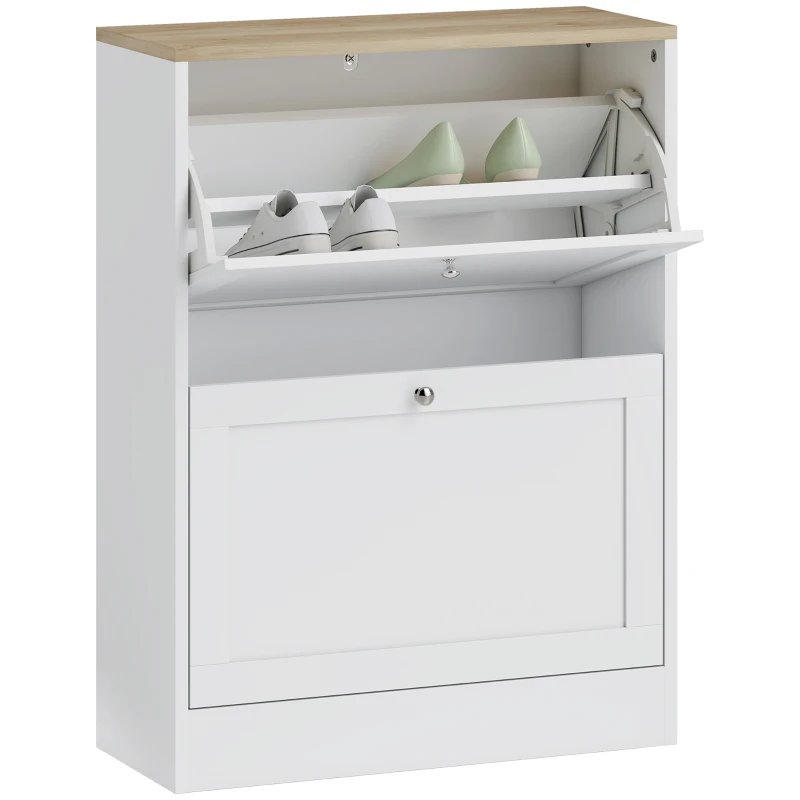 HOMCOM Slim Shoe Storage Cabinet, Modern Shoe Cabinet with 2 Flip Drawers and Adjustable Shelves for 8-12 Pairs, White