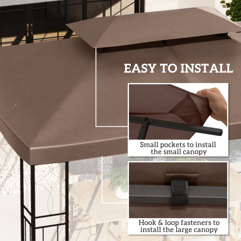 Outsunny 13' x 10' Gazebo Replacement Canopy, 2 Tier Top Roof Garden Pavilion UV Cover, Brown (TOP ONLY)