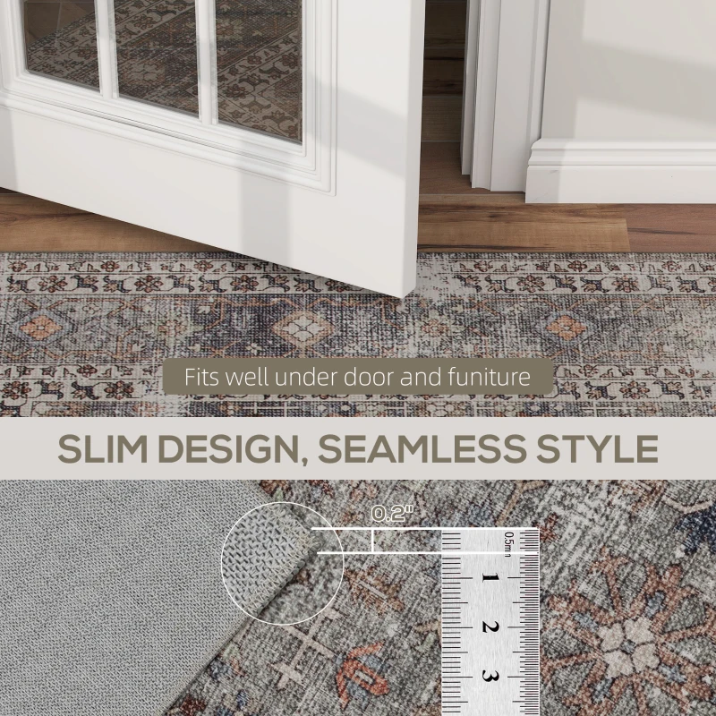 HOMCOM Machine Washable Area Rug 5x7, Non-Slip Traditional Floor Cover Foldable Carpet for Living Room, Dark Mixed-Brown