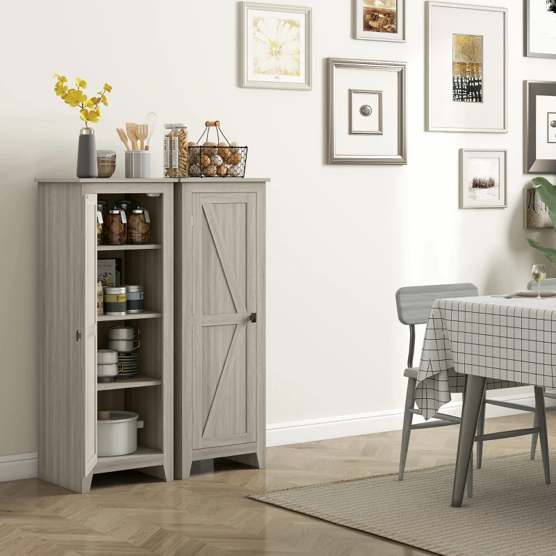 HOMCOM 48" Kitchen Pantry Storage Cabinet w/ Barn Door, Kitchen Pantry Cabinet w/ Adjustable Shelves, Grey Wood Grain