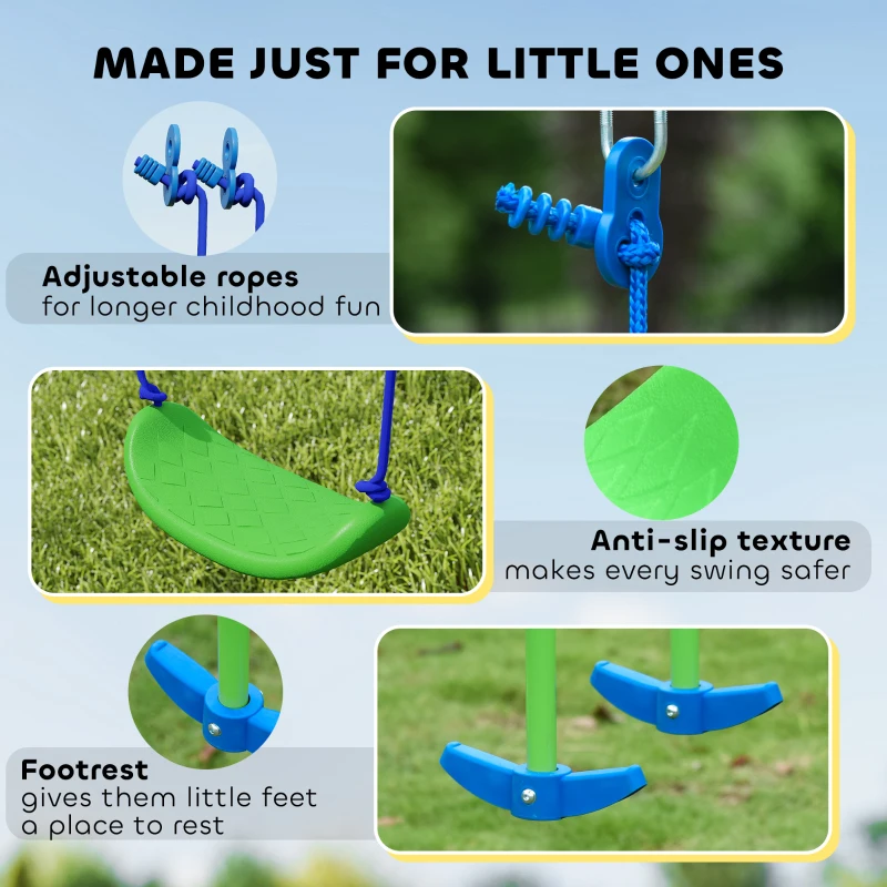 Outsunny 3 in 1 Metal Swing Set with Double Swings, Glider for Backyard, Outdoor, Playgroundt, Green