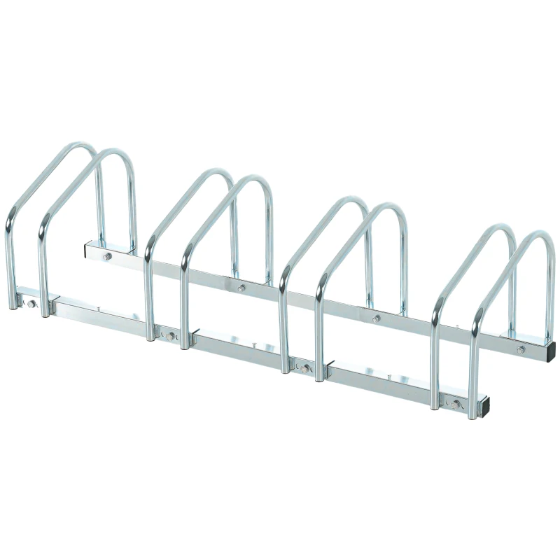 Soozier 4-Bike Bicycle Floor Parking Rack Cycling Storage Stand Garage Organizer for Indoor and Outdoor Use Silver