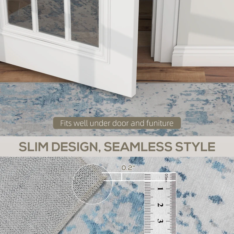 HOMCOM Area Rug 8x10, Machine Washable Rug, Non-Slip Modern Abstract Floor Carpet for Living Room, Bedroom, Dining Room, Blue