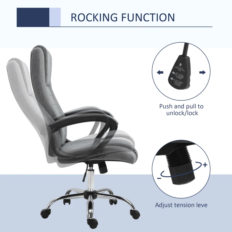 Vinsetto High Back Office Chair, Height Adjustable Computer Desk Chair with Swivel Wheels and Tilt Function, Dark Grey