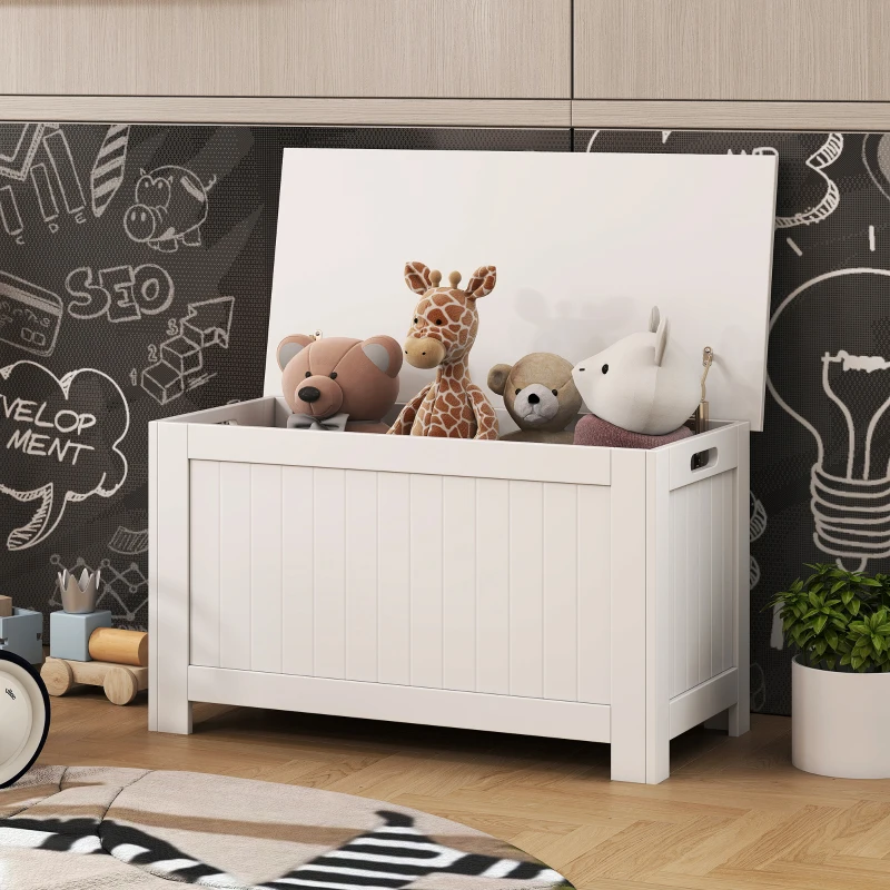 HOMCOM Large Storage Box Storage Trunk Cabinet Container with Lid and 2 Safety Hinges, White