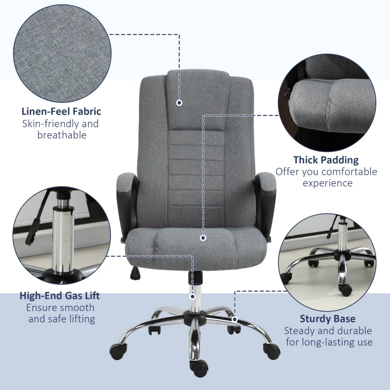Vinsetto High Back Office Chair, Height Adjustable Computer Desk Chair with Swivel Wheels and Tilt Function, Dark Grey