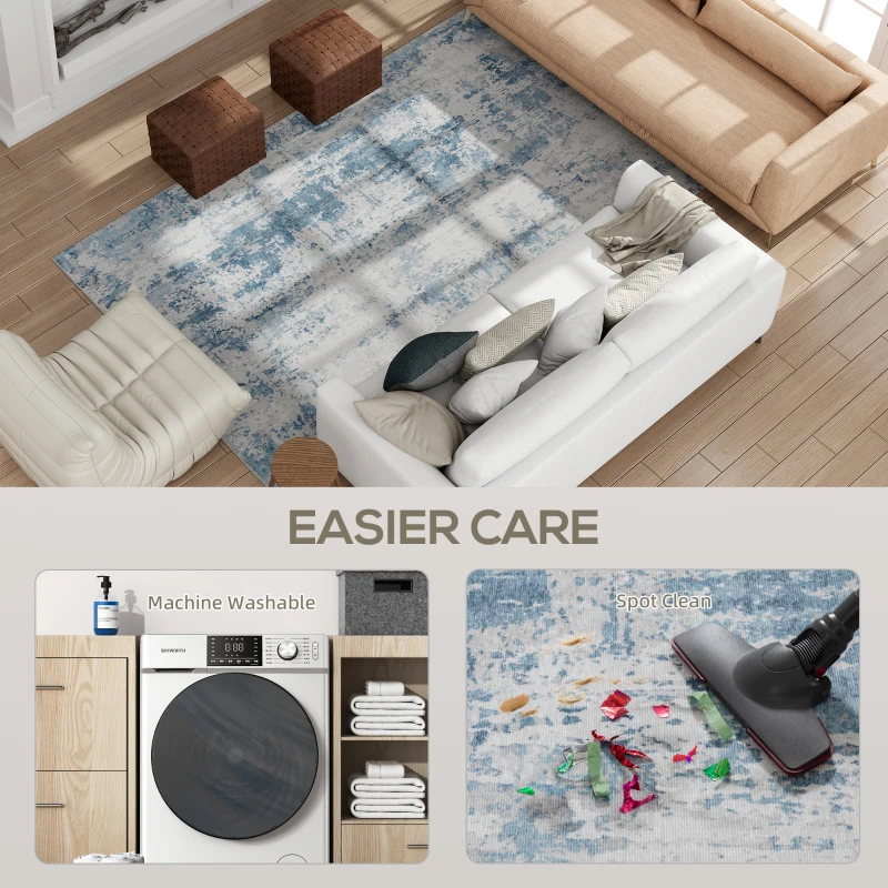 HOMCOM Area Rug 5x7, Machine Washable Rug, Non-Slip Modern Abstract Floor Carpet for Living Room, Bedroom, Dining Room, Blue
