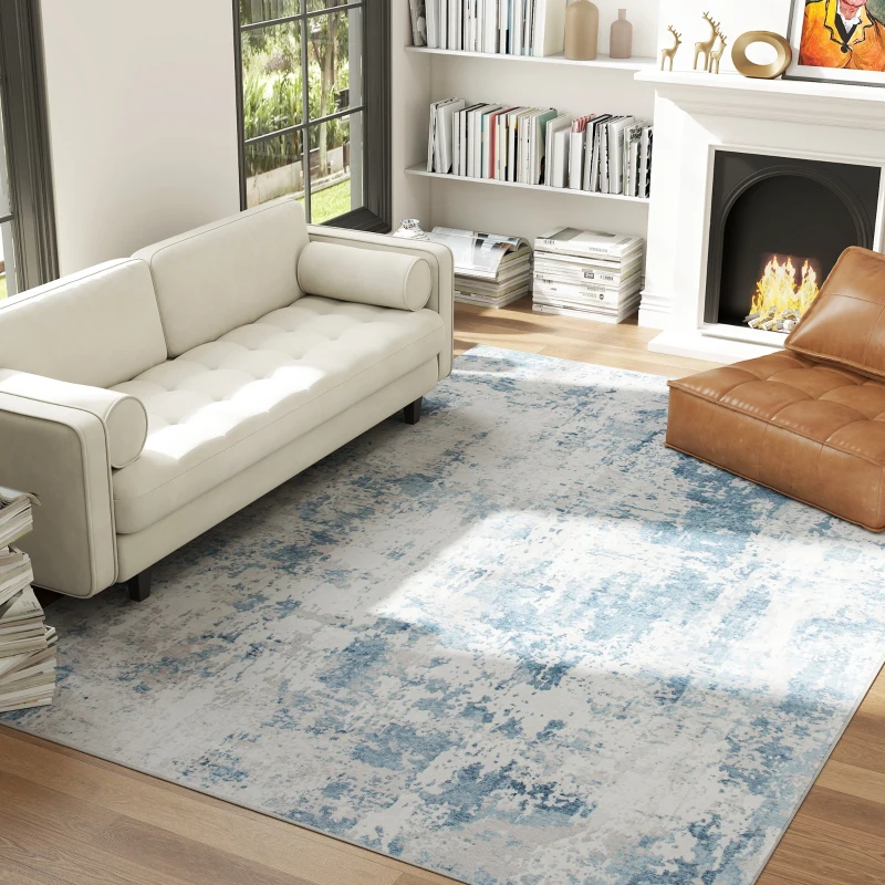 HOMCOM Area Rug 8x10, Machine Washable Rug, Non-Slip Modern Abstract Floor Carpet for Living Room, Bedroom, Dining Room, Blue