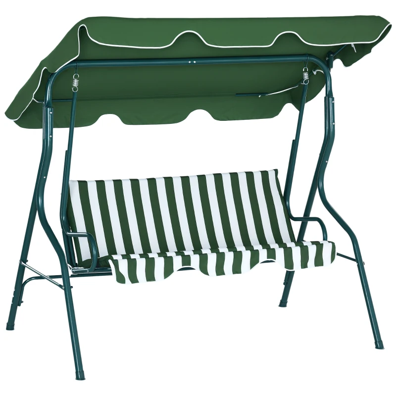 Outsunny Outdoor Porch Swing with Adjustable Canopy, 3-Seater Patio Swing Chair with Cushion, Green
