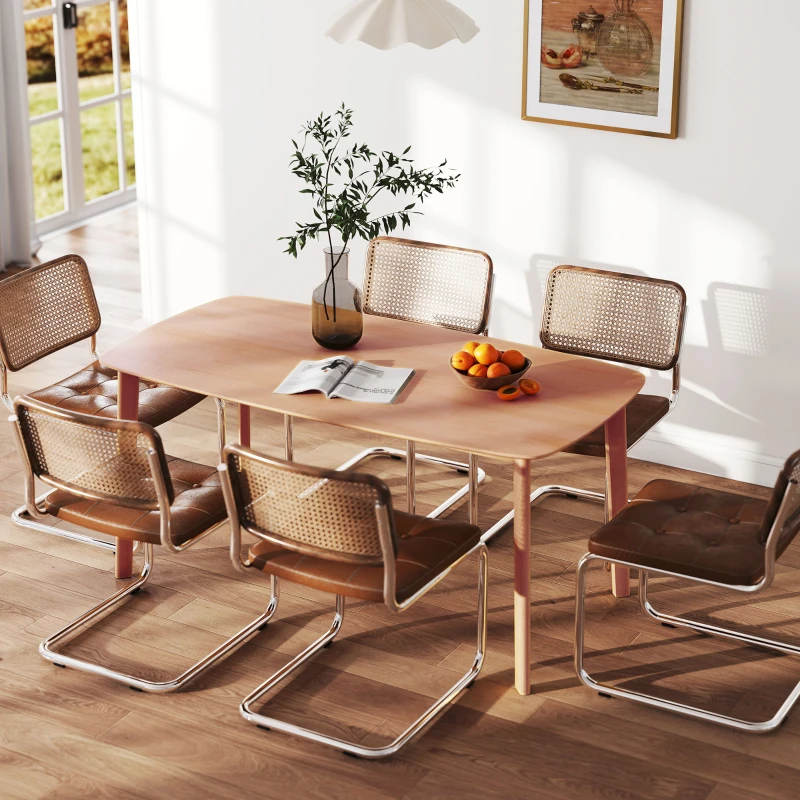 HOMCOM Pine Wood Dining Table for 6, 59" Rustic Rectangular Kitchen Table with Large Tabletop for Dining Room, Natural