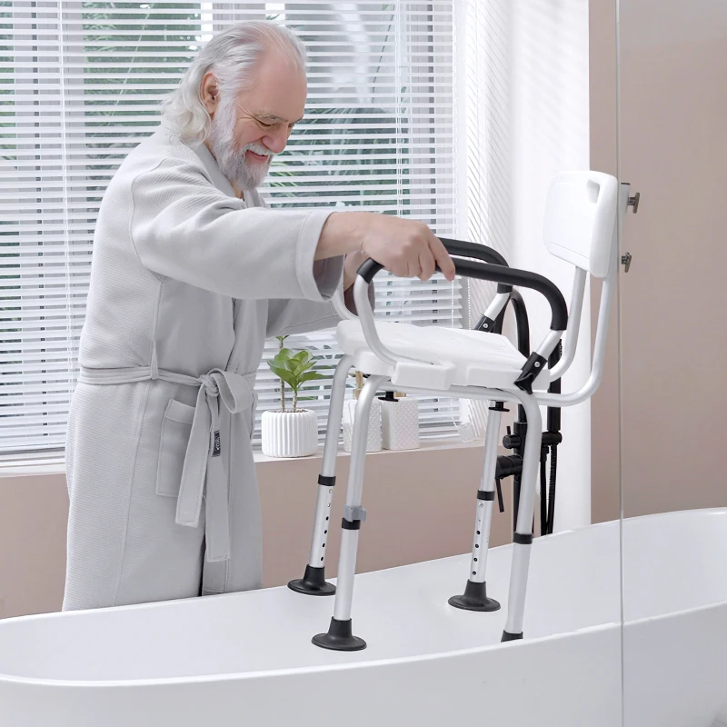 HOMCOM Adjustable Shower Chair, Bath Chair with U Shaped Seat, Anti-slip Shower Bench for Seniors, Tool-Free Assembly, 299lbs