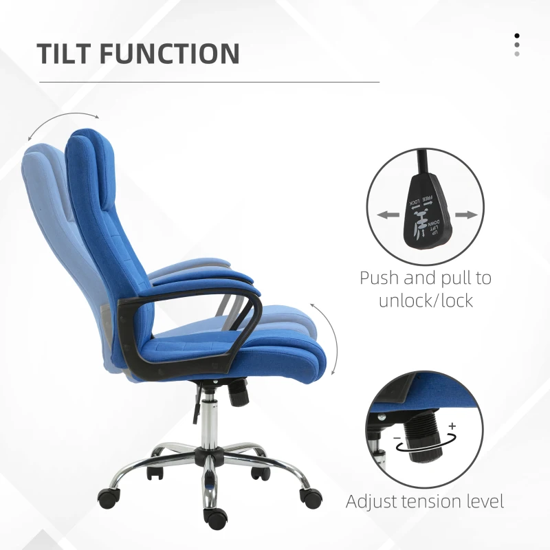 Vinsetto High Back Office Chair, Height Adjustable Computer Desk Chair with Swivel Wheels and Tilt Function, Blue