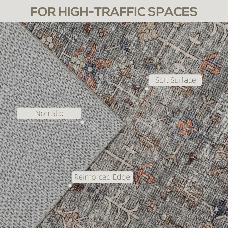 HOMCOM Machine Washable Area Rug 5x7, Non-Slip Traditional Floor Cover Foldable Carpet for Living Room, Dark Mixed-Brown