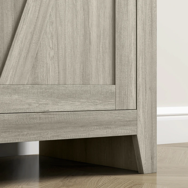 HOMCOM 48" Kitchen Pantry Storage Cabinet w/ Barn Door, Kitchen Pantry Cabinet w/ Adjustable Shelves, Grey Wood Grain