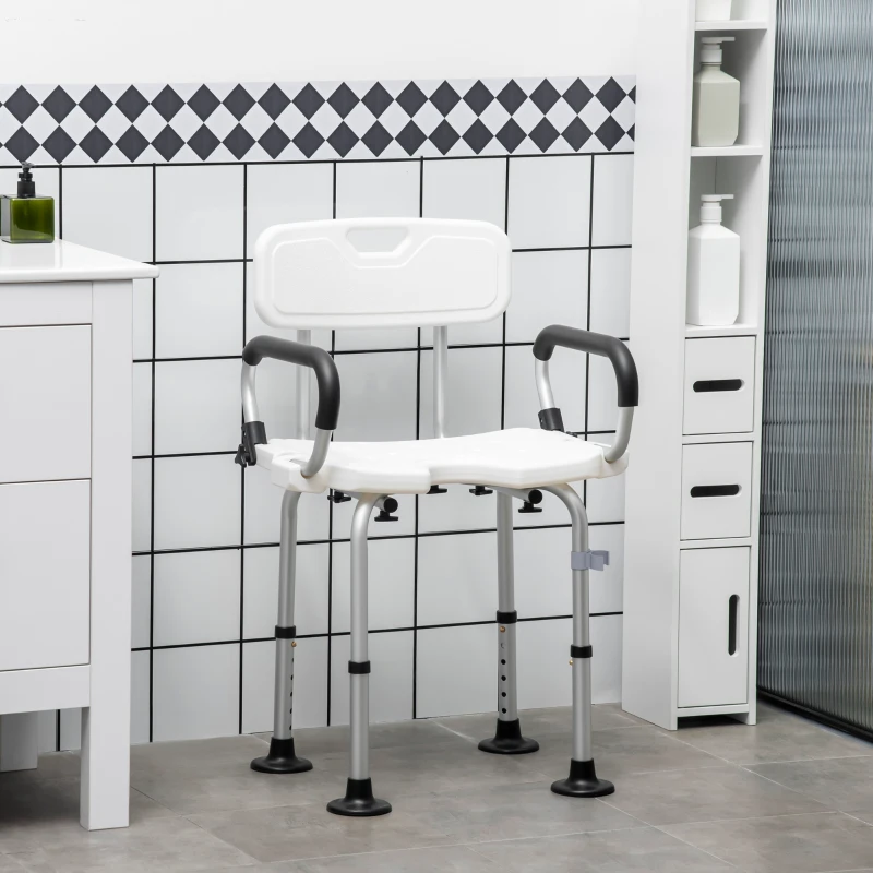HOMCOM Adjustable Shower Chair, Bath Chair with U Shaped Seat, Anti-slip Shower Bench for Seniors, Tool-Free Assembly, 299lbs