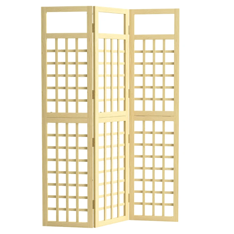 Outsunny 3 Panel Outdoor Wood Privacy Screen, Folding Room Divider/Trellis for Home, Patio, 47.2" x 66.9", Natural Wood