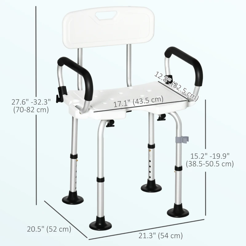 HOMCOM Adjustable Shower Chair, Bath Chair with U Shaped Seat, Anti-slip Shower Bench for Seniors, Tool-Free Assembly, 299lbs