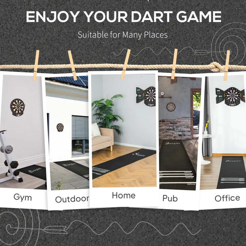 Soozier 9.8 x 2 ft Professional Rubber Dart Mat with 4 Throwing Distances for Pub Club Home, Black