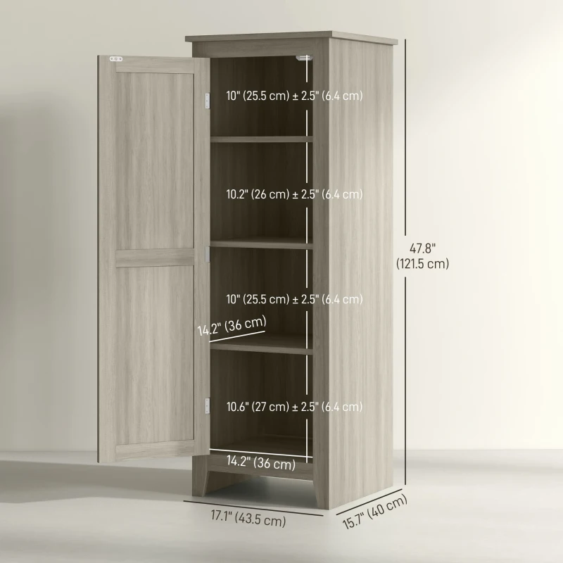 HOMCOM 48" Kitchen Pantry Storage Cabinet w/ Barn Door, Kitchen Pantry Cabinet w/ Adjustable Shelves, Grey Wood Grain
