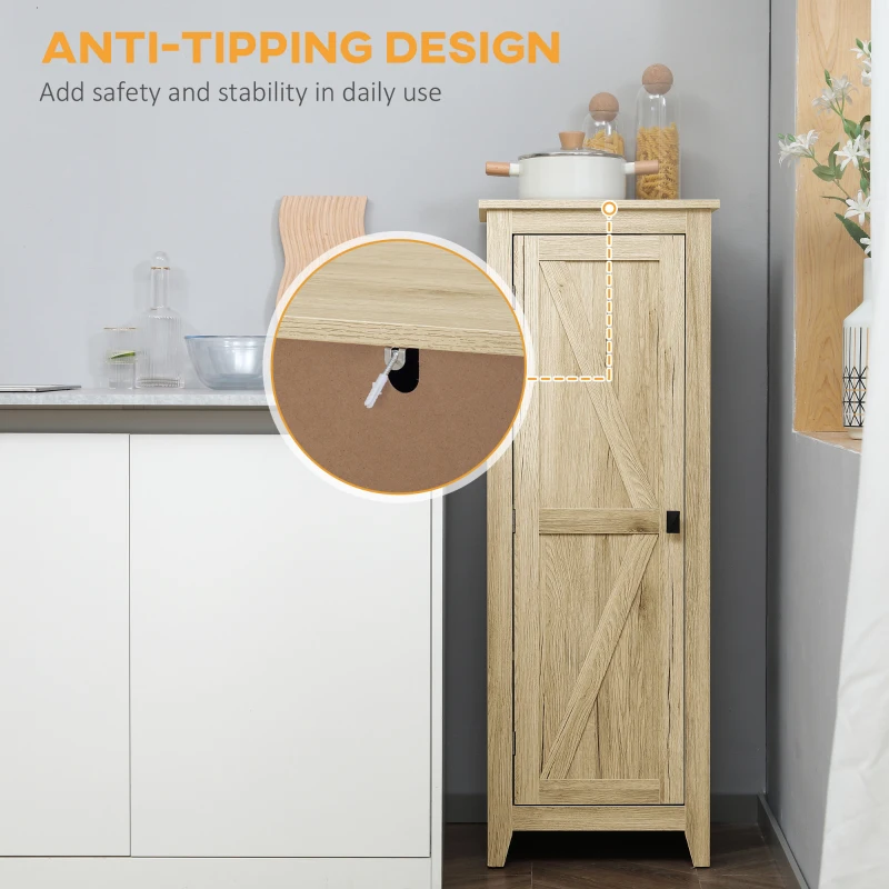 HOMCOM 48" Farmhouse Kitchen Pantry Storage Cabinet with Barn Door, Kitchen Pantry Cabinet with Adjustable Shelves, Natural