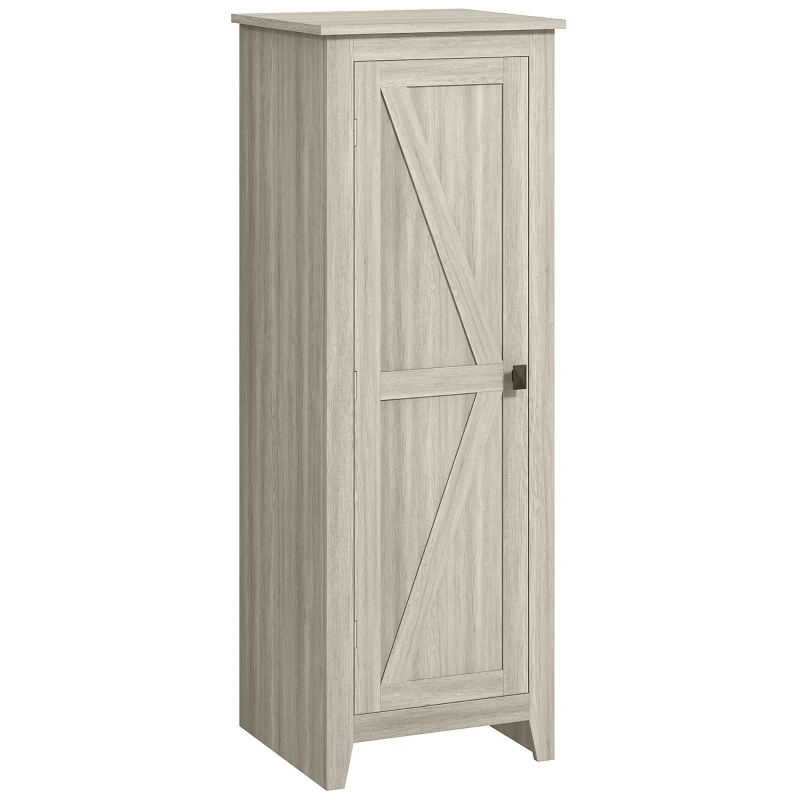 HOMCOM 48" Kitchen Pantry Storage Cabinet w/ Barn Door, Kitchen Pantry Cabinet w/ Adjustable Shelves, Grey Wood Grain