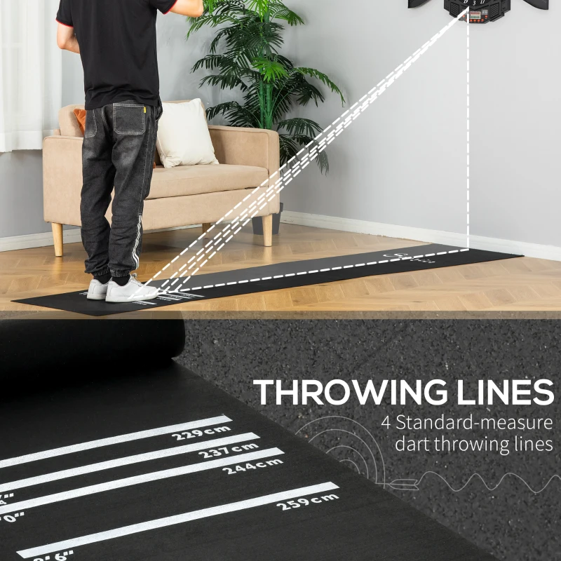 Soozier 9.8 x 2 ft Professional Rubber Dart Mat with 4 Throwing Distances for Pub Club Home, Black