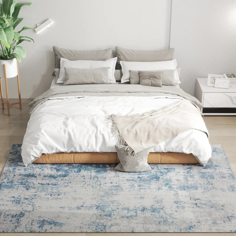 HOMCOM Area Rug 5x7, Machine Washable Rug, Non-Slip Modern Abstract Floor Carpet for Living Room, Bedroom, Dining Room, Blue