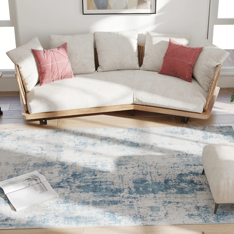 HOMCOM Area Rug 5x7, Machine Washable Rug, Non-Slip Modern Abstract Floor Carpet for Living Room, Bedroom, Dining Room, Blue