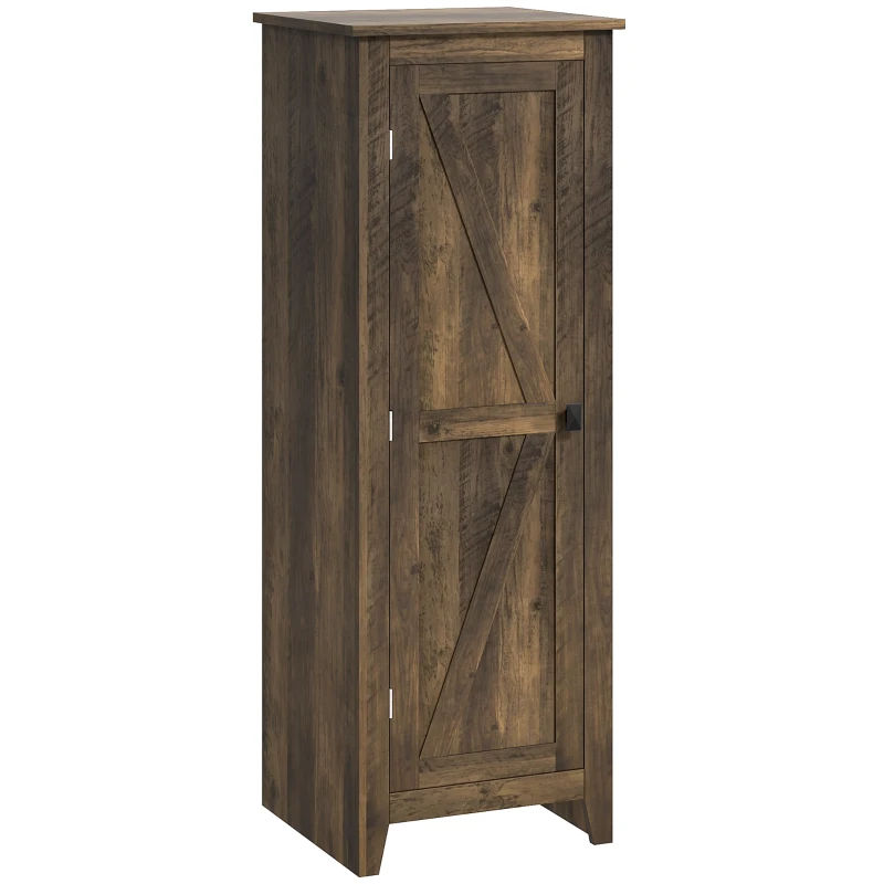 HOMCOM 48" Farmhouse Kitchen Pantry Storage Cabinet with Barn Door, Kitchen Pantry Cabinet with Adjustable Shelves, Brown