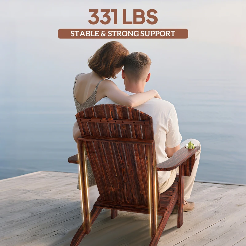 Outsunny Oversized Adirondack Chair, Outdoor Fire Pit and Porch Seating, Classic Log Lounge w/ Built-in Cupholder, Brown