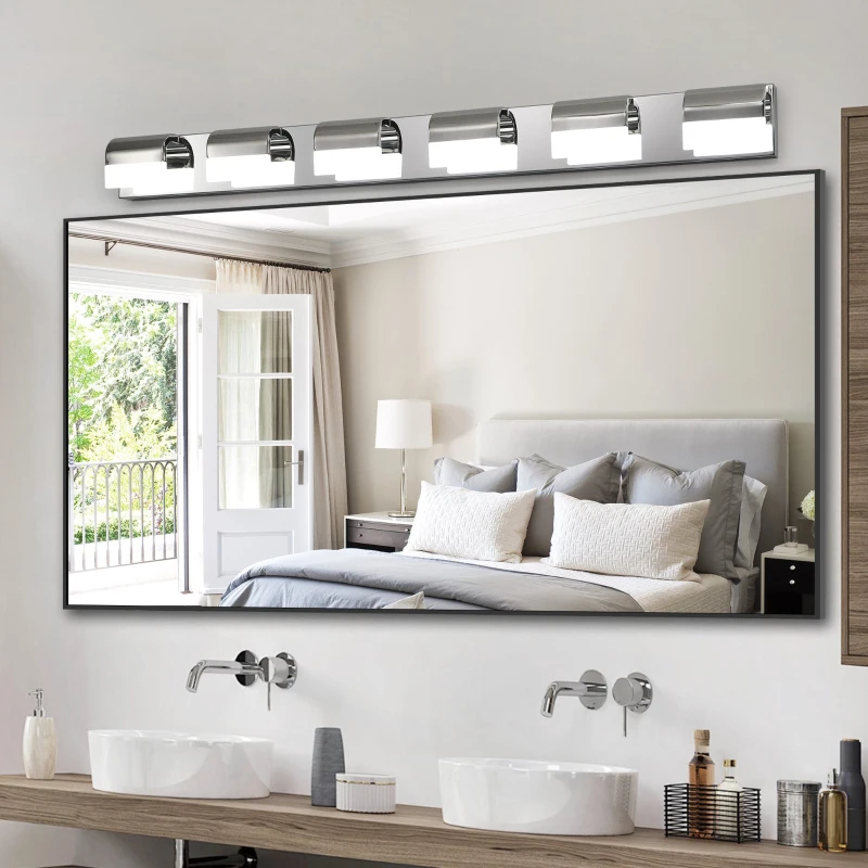 Modern Bathroom Vanity Lighting with 6-Light LED, Mirror Bath Wall Fixture, Stainless Steel, 46.5" L x 3.5" W x 4.5" H, Chrome