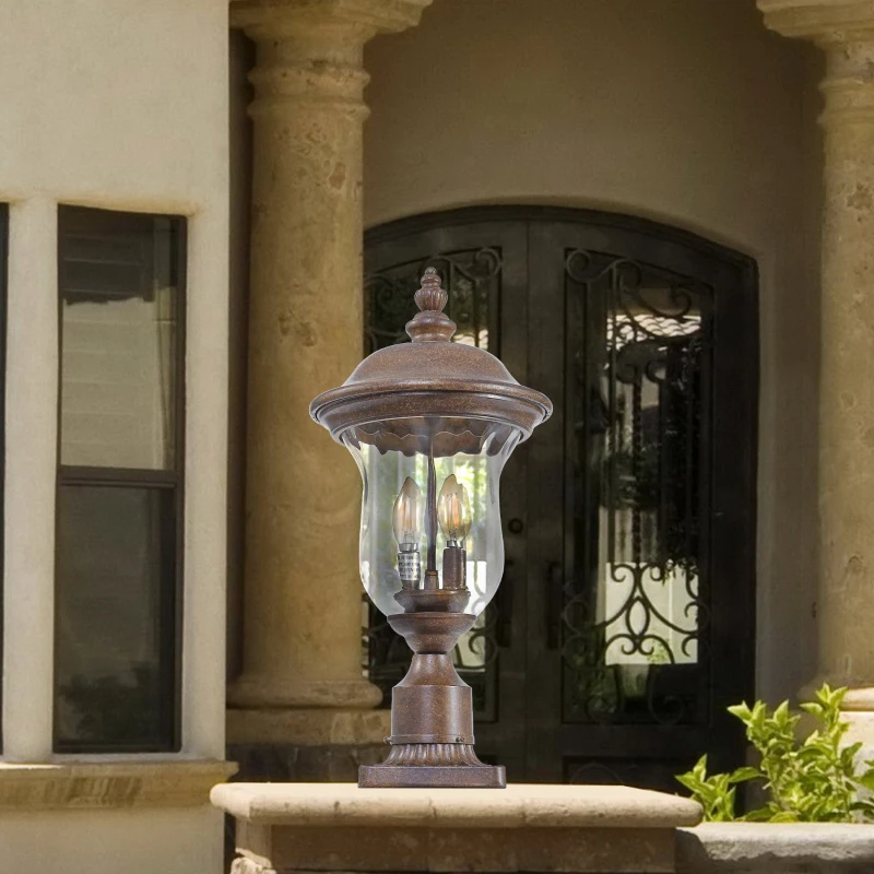 Vintage Outdoor Lamp Post Light with Clear Glass Shade, Classic Bronze Finish, Ideal for Yard, Porch, 10" L x 10" W x 21" H, Brown+Bronze