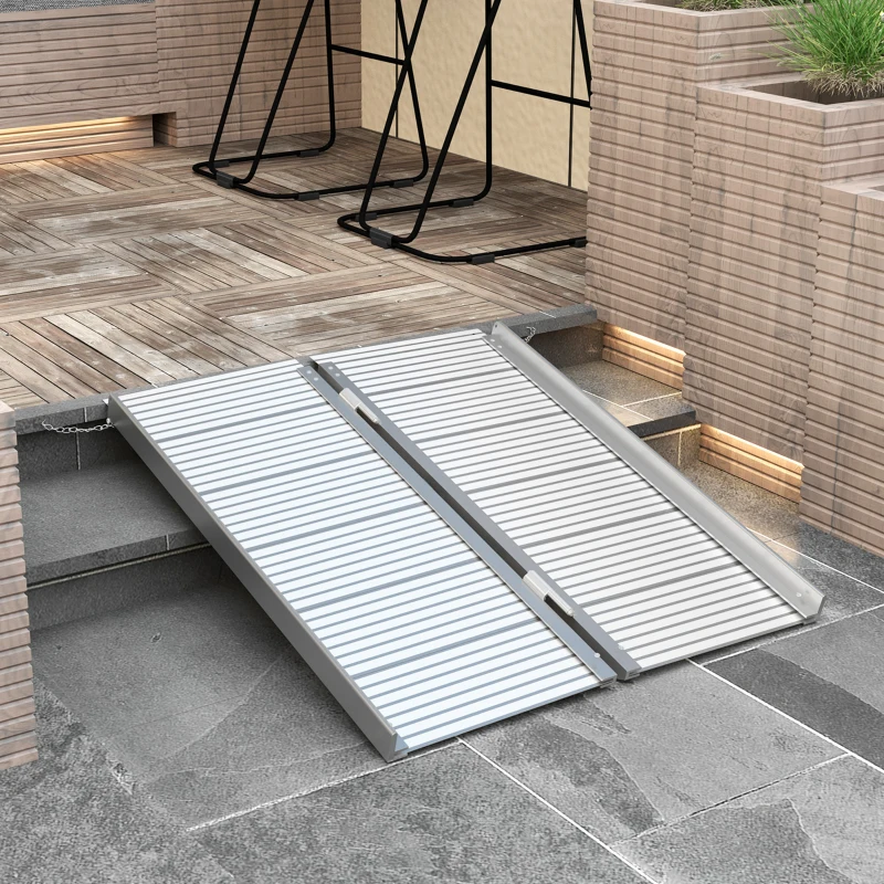 HOMCOM 3' Foldable Handicap Ramp for Home, Steps, Doorways, Aluminum Portable Wheelchair Ramp, Textured Threshold Ramp, Silver