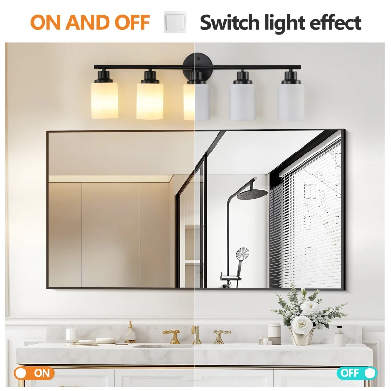 31" Modern 5-Light Vanity Bathroom Mirror Light with Iron Frame, Contemporary Wall Sconce for Bedroom, Dressing Room, Black+White