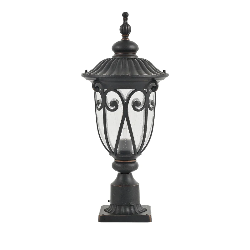 Vintage Outdoor Post Lantern with Bubble Glass, Waterproof Aluminum Lamp Post Light, Quick Installation, 9.5" L x 9.5" W x 24" H, Black