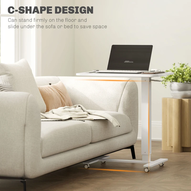 HOMCOM Pneumatic Standing Desk Adjustable Height, Mobile Stand Up Desk with Wheels, 43 Inch Portable Rolling Table, White