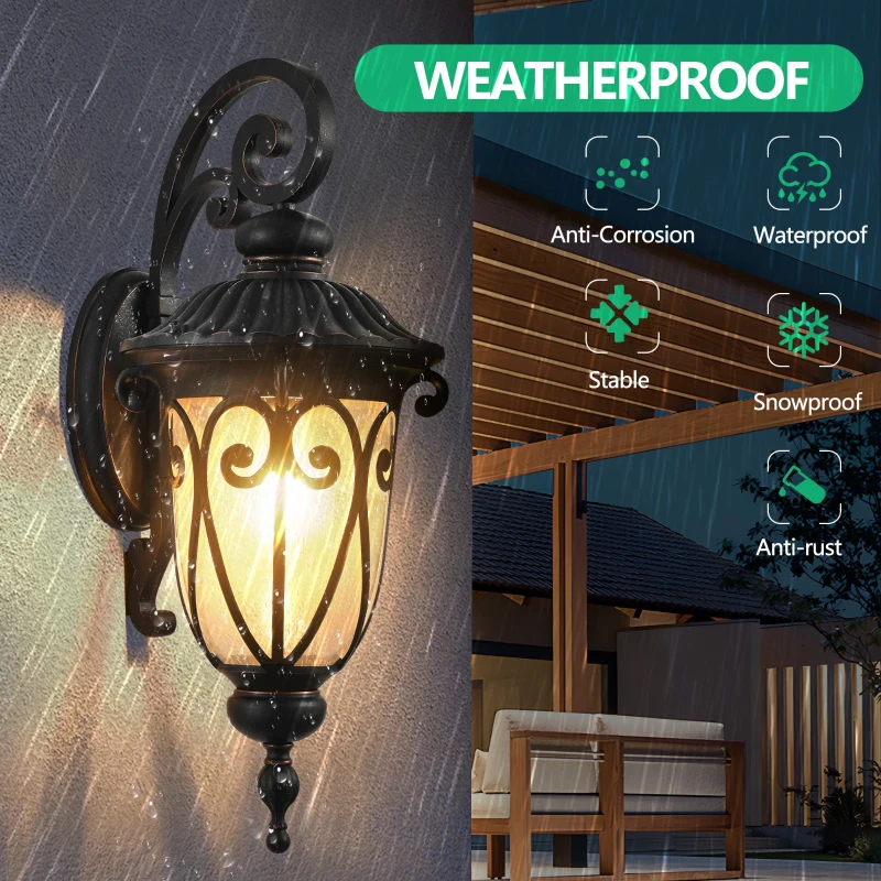 Classic Outdoor Wall Lantern with Bubble Glass, Vintage Wall Sconce, Weatherproof Exterior Light Fixture for Porch, 9.5" L x 12" W x 23" H, Black