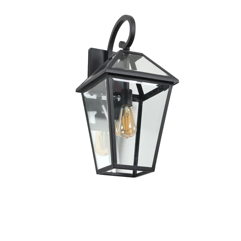 21" Outdoor Wall Lantern Light with Weather-Resistant Design, Modern Meta, Clear Glass Sconce, Easy Installation, 12" L x 10" W x 21" H, Black