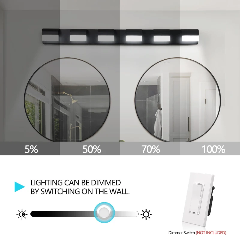 Modern Bathroom Vanity Lighting with 6-Light LED, Mirror Bath Wall Fixture, Dimmable, Energy-Saving, 46.5" L x 3.5" W x 4.5" H, Black