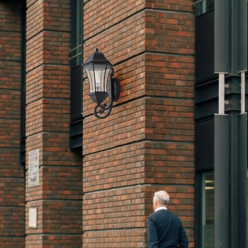 27" Outdoor Wall Lantern with Dusk to Dawn Sensor, Weatherproof Vintage Wall Sconce, Ideal for Porch, Patio, 12.5" L x 14" W x 27" H, Black