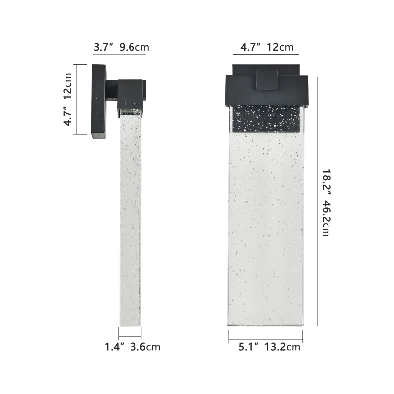 Modern Outdoor Wall Light Fixture with Bubble Crystal, Weatherproof LED Wall Sconce, Up and Down Lighting, 4" L x 5.5" W x 18" H, Black