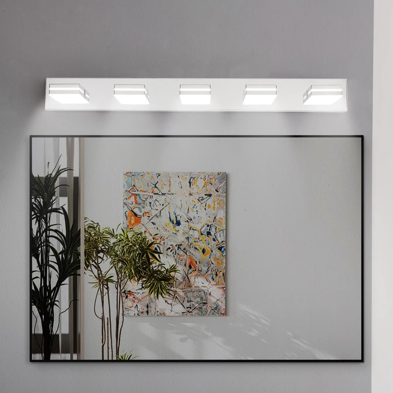 Minimalist 5-Light Wall Sconce with Geometric Lamp Heads, Sleek Chrome LED Vanity Light for Bathroom, Corridor, 40.5" L x 4.5" W x 5" H, Silver