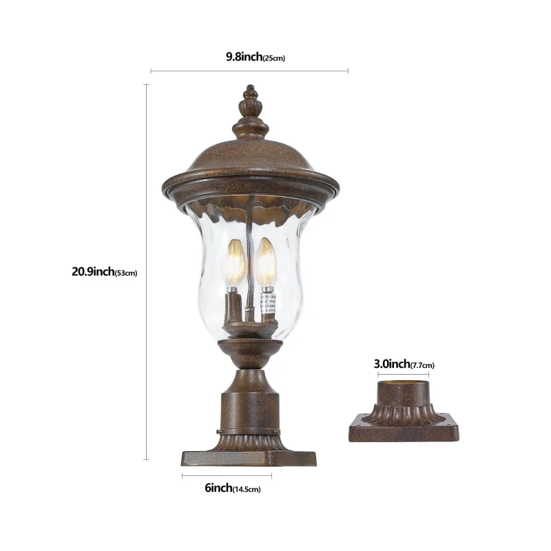 Vintage Outdoor Lamp Post Light with Clear Glass Shade, Classic Bronze Finish, Ideal for Yard, Porch, 10" L x 10" W x 21" H, Brown+Bronze