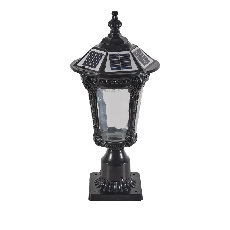Retro Solar Light with Dimmable LED with Vintage Design, Automatic Lighting Function, Easy Installation, 9" L x 9" W x 18.5" H, Black