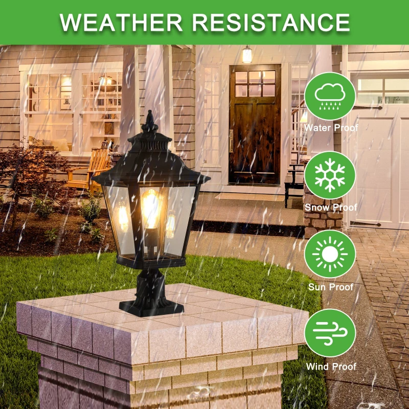 2-Pack Outdoor Post Lantern Lights with Weather-Resistant Design, Clear Glass Pillar Lamps for Garden, Driveway, 22" L x 11" W x 21" H, Black