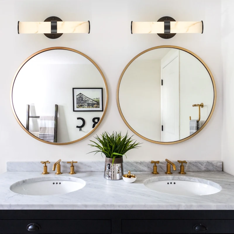 Set of 2 Resin Marble Texture Wall Lights with Iron Metal Frame, Elegant Lighting Fixtures for Hallways, Bedrooms, 5" L x 5.5" W x 14" H, Black