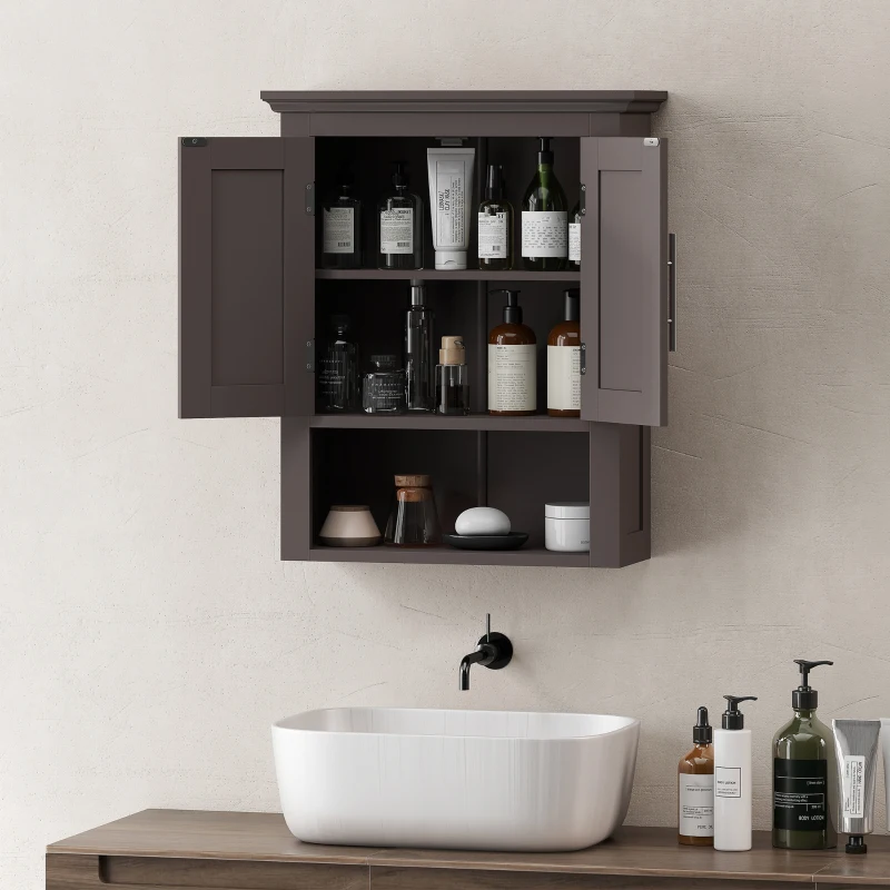 kleankin Bathroom Wall Cabinet, Medicine Cabinet, Toilet Storage Cabinet with Shelf for Living Room and Entryway, Brown