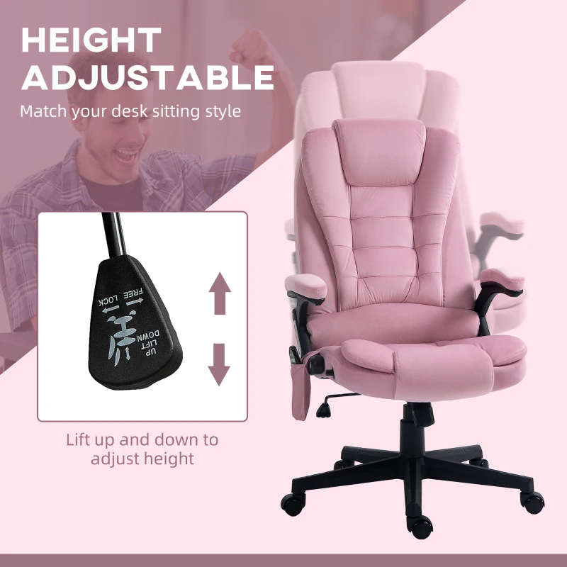 Vinsetto Reclining Massage Office Chair, Executive Office Chair with High Back, Swivel Wheels, Pink